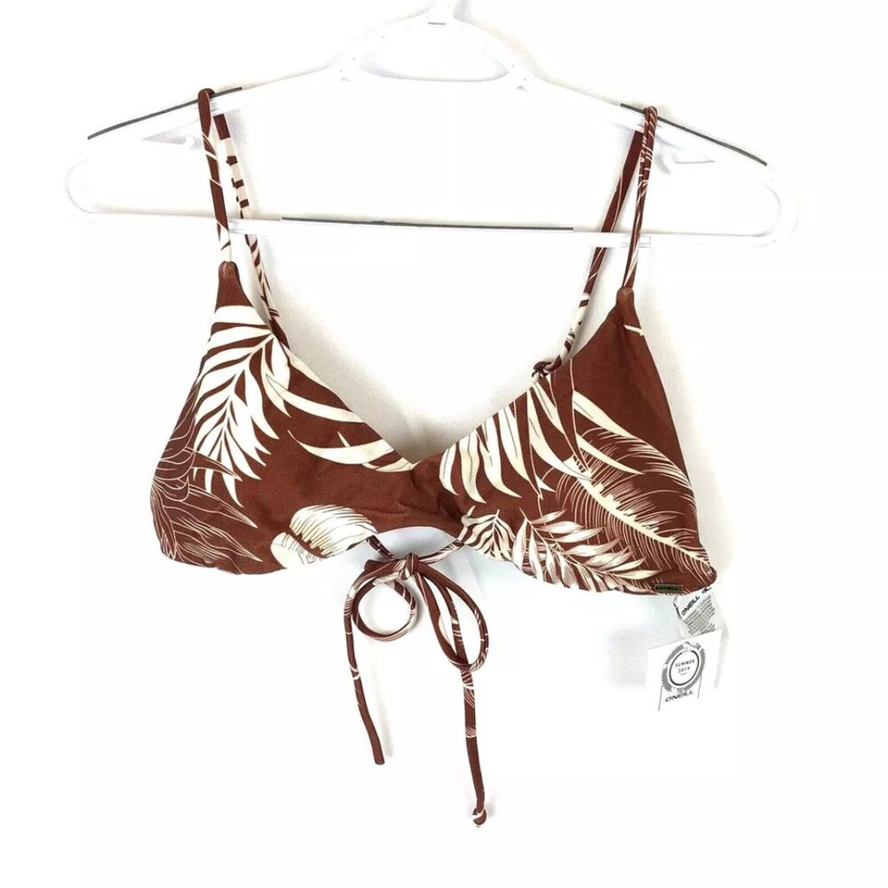 O'Neill Brown and Cream Tropical Tie-Front Bikini Top